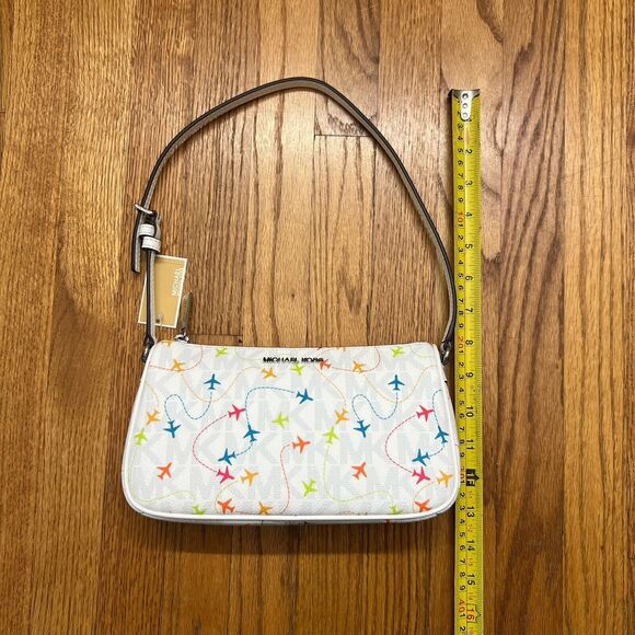 NWT MICHAEL KORS JET SET WHITE MULTI EAST WEST AIRPLANE PRINT POUCHETTE BAG - Picture 5 of 8